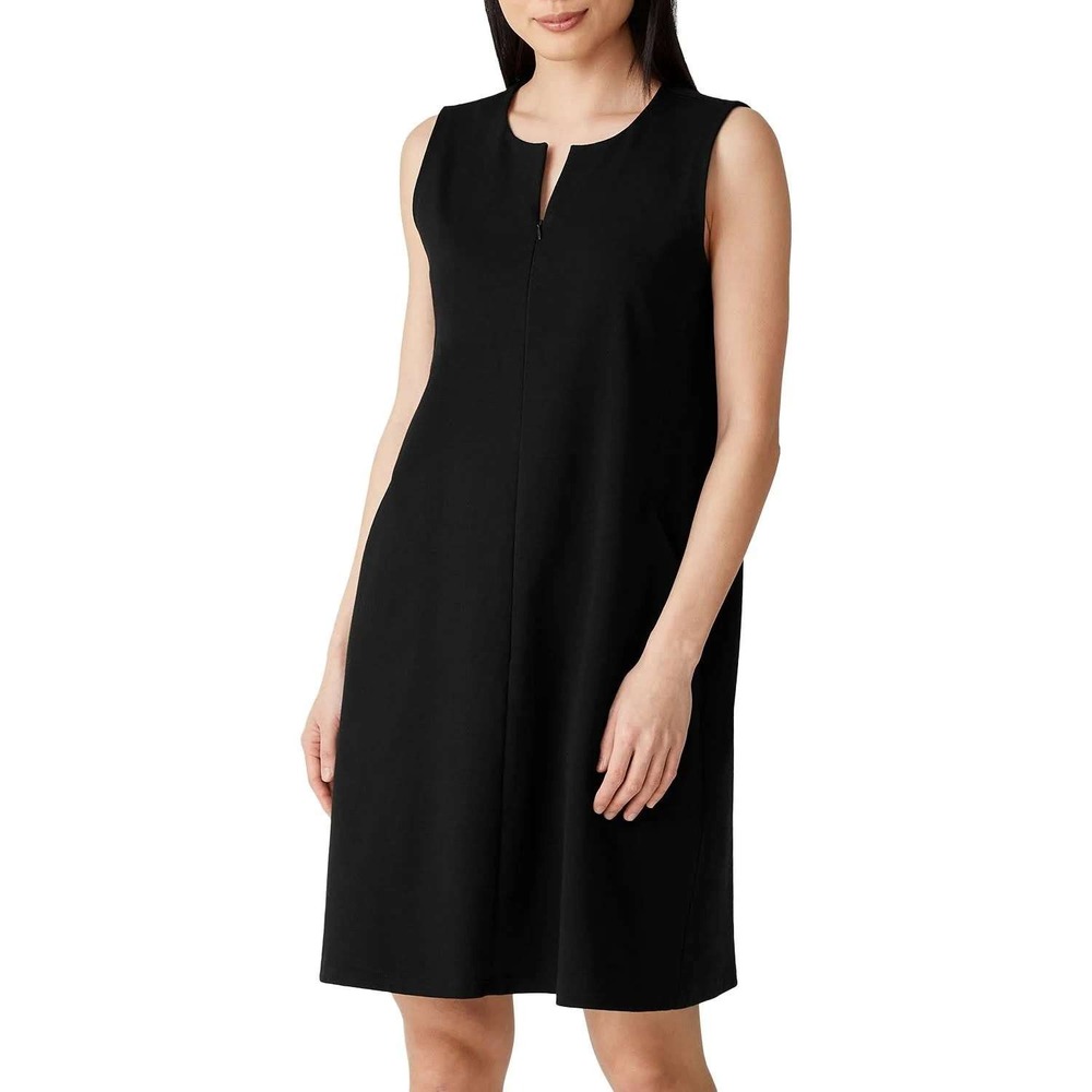 J.McLaughlin Womens Black Split Neck Sleeveless Shift Dress with Pockets 12